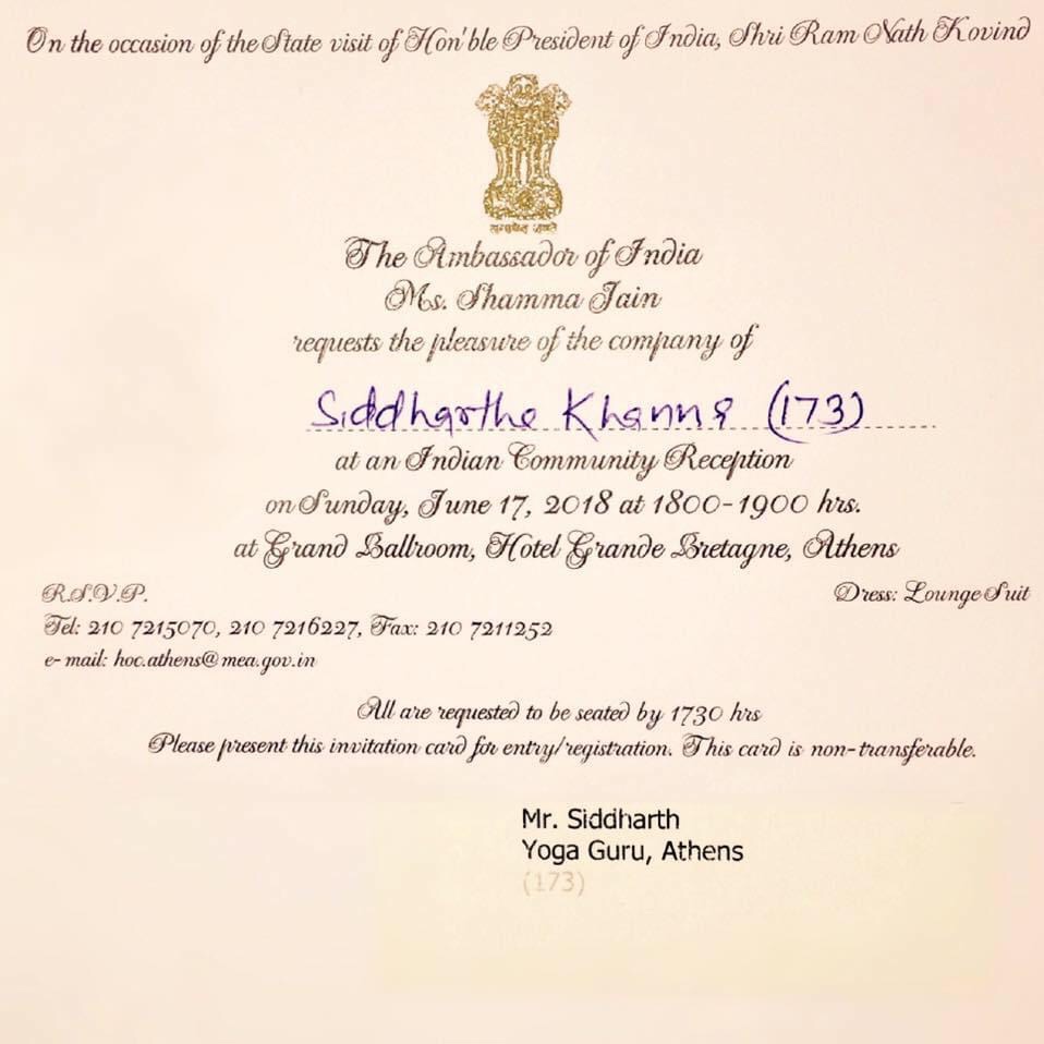 Was invited in my capacity as a yoga guru to the state visit of his excellency the Indian president to Greece